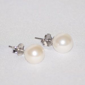 White Gold Plated 925 Silver Pearl Earrings